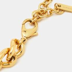 Pre Owned Moschino Multicolor Enameled Logo Charms Curb Gold Tone Chain Necklace