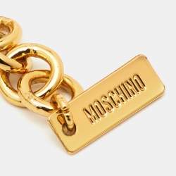 Pre Owned Moschino Multicolor Enameled Logo Charms Curb Gold Tone Chain Necklace