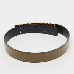 Pre Owned Moschino Khaki Brown Glossy Leather Classic Logo Belt 75CM