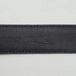 Pre Owned Moschino Khaki Brown Glossy Leather Classic Logo Belt 75CM