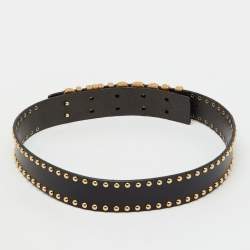 Pre Owned Moschino Black Leather Studded Classic Logo Belt 75CM