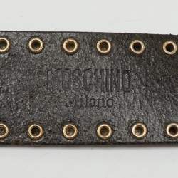 Pre Owned Moschino Black Leather Studded Classic Logo Belt 75CM