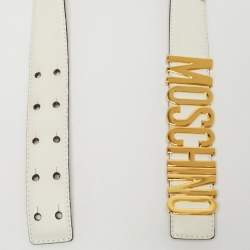 Pre Owned Moschino White Leather Classic Logo Waist Belt
