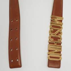 Pre Owned Moschino Brown Leather Classic Logo Waist Buckle Belt