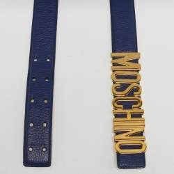 Pre Owned Moschino Navy Blue Leather Classic Logo Waist Belt 