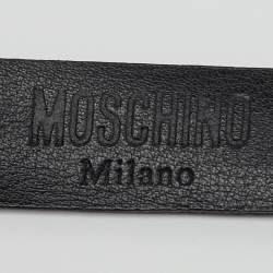 Pre Owned Moschino Black Leather Classic Logo Slim Waist Belt 85CM