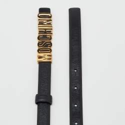 Pre Owned Moschino Black Leather Classic Logo Slim Waist Belt 85CM