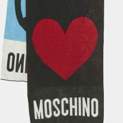 مملوكة مسبقًا Moschino Black Logo Intarsia Wool Knit Scarf 