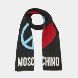 مملوكة مسبقًا Moschino Black Logo Intarsia Wool Knit Scarf 