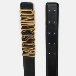 مملوكة مسبقًا حزام موسكينو شعار كلاسيكي جلد أسود