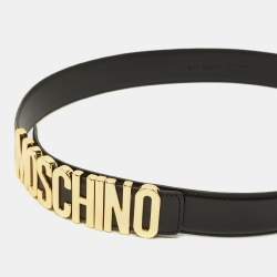 Pre Owned حزام موسكينو إبزيم خصر شعار كلاسيكي جلد بني