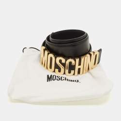 Pre Owned حزام موسكينو إبزيم خصر شعار كلاسيكي جلد بني