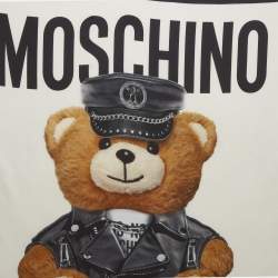 Pre Owned Moschino White Teddy Bear Print Silk Scarf 