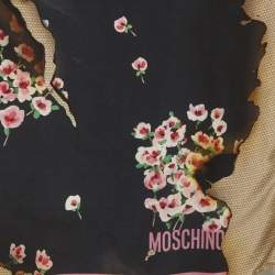Pre Owned Moschino Black Floral Print Silk Scarf