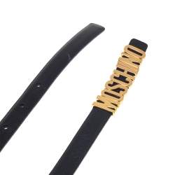 Pre Owned Moschino Black Leather Logo Belt 100CM