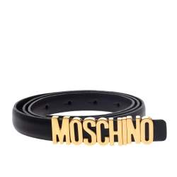 Pre Owned Moschino Black Leather Logo Belt 100CM