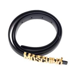 Pre Owned Moschino Black Leather Logo Belt 100CM
