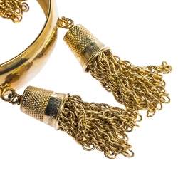 Moschino Gold Tone Tasseled Thimble Bangle Bracelet