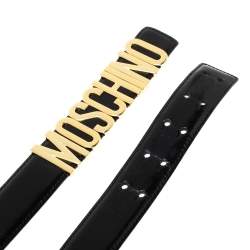 Pre Owned Moschino Black Leather Logo Belt 100CM