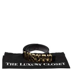 Pre Owned Moschino Black Leather Logo Belt 100CM