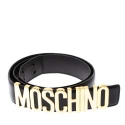 Pre Owned Moschino Black Leather Logo Belt 100CM