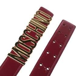 Pre Owned Moschino Red Patent Leather Logo Belt 95CM