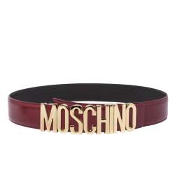 Pre Owned Moschino Red Patent Leather Logo Belt 95CM