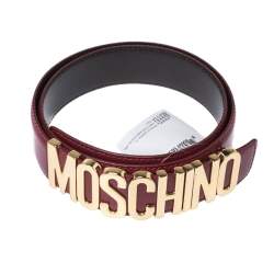 Pre Owned Moschino Red Patent Leather Logo Belt 95CM