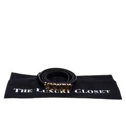 Pre Owned Moschino Black Leather Logo Slim Belt 110CM