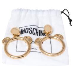 Pre Owned Moschino Teddy Bear Motif Gold Tone Clip On Hoop Earrings