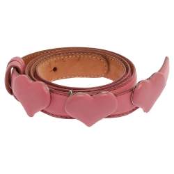 Pre Owned Moschino Pink Leather Heart Belt 110 CM