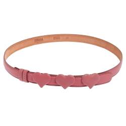 Pre Owned Moschino Pink Leather Heart Belt 110 CM