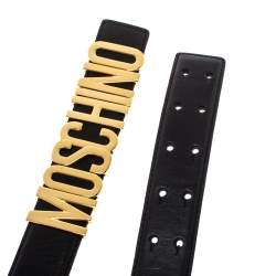 Pre Owned Moschino Black Leather Redwall Logo Belt 94CM