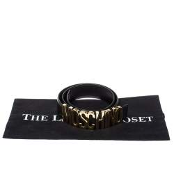 Pre Owned Moschino Black Leather Redwall Logo Belt 94CM