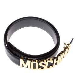 Pre Owned Moschino Black Leather Redwall Logo Belt 94CM
