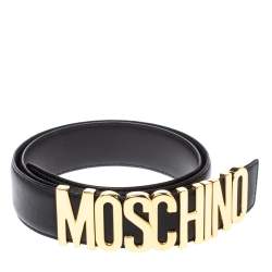 Pre Owned Moschino Black Leather Redwall Logo Belt 94CM