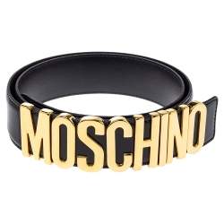 Pre Owned Moschino Black Leather Classic Logo Belt 85CM