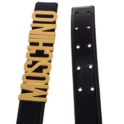 Pre Owned Moschino Black Leather Classic Logo Belt 85CM
