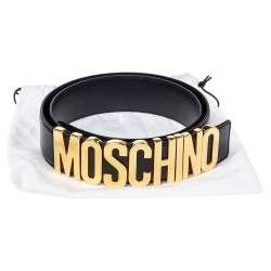 Pre Owned Moschino Black Leather Classic Logo Belt 85CM