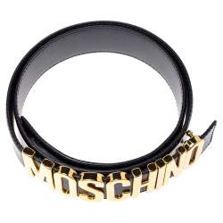 Pre Owned Moschino Black Leather Classic Logo Belt 85CM