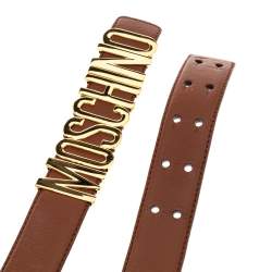 Pre Owned Moschino Brown Leather Logo Belt 105 CM