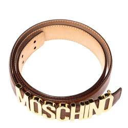 Pre Owned Moschino Brown Leather Logo Belt 105 CM