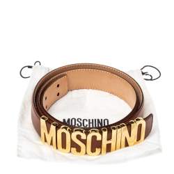 Pre Owned Moschino Brown Leather Logo Belt 105 CM