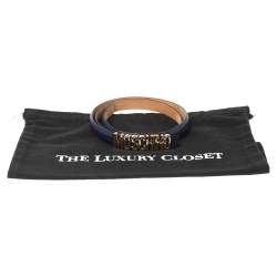 Pre Owned Moschino Blue Leather Logo Slim Waist Belt 80CM