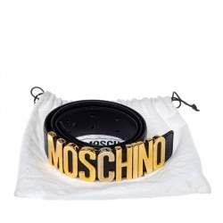 Pre Owned Moschino Black Leather Classic Logo Belt 95CM