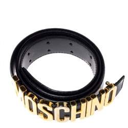 Pre Owned Moschino Black Leather Classic Logo Belt 95CM