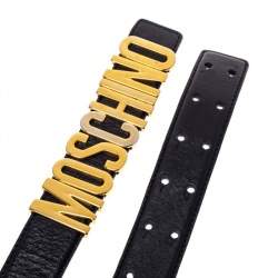 Pre Owned Moschino Black Leather Classic Logo Belt 95CM