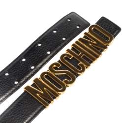 Pre Owned Moschino Black Leather Redwall Logo Waist Belt 80CM