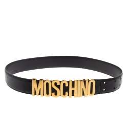 Pre Owned Moschino Black Leather Redwall Logo Waist Belt 80CM