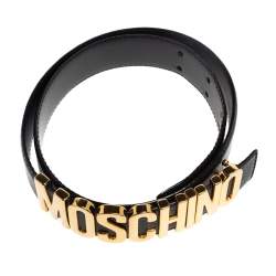 Pre Owned Moschino Black Leather Redwall Logo Waist Belt 80CM